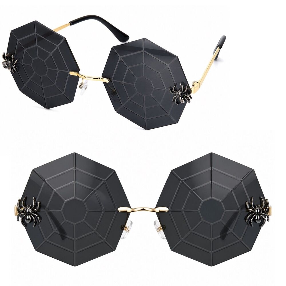 Unisex Black Spider Web Geometric Gothic Halloween Novelty Fashion Sunglasses